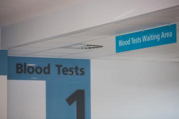 Image of a blood test sign in a hospital. 