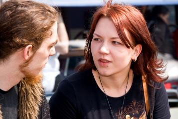 Girl talking to boy.