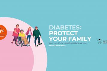 World Diabetes Day poster. The image says, "Diabetes: protect your family. Over 50% of type 2 diabetes is preventable. 