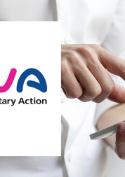 A man tapping his phone screen. Alongside the image is the Medway Voluntary Action logo. 