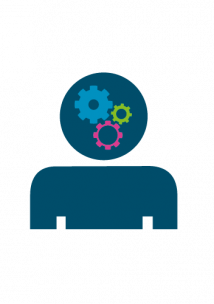 A graphic of an person with cogs in it's head.