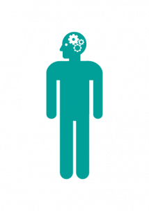Icon of a person with cogs turning in their head.